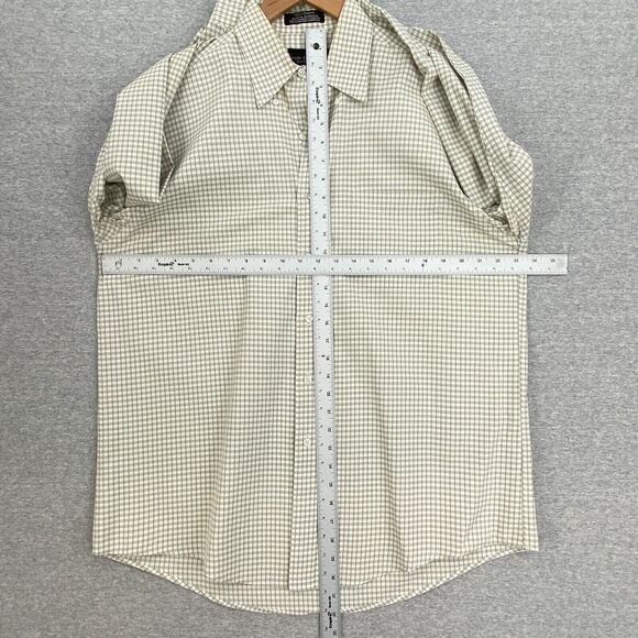 Croft & Barrow Shirt Mens 16 White Tan Check Button Up Wrinkle Free Long Sleeve - Picture 7 of 12